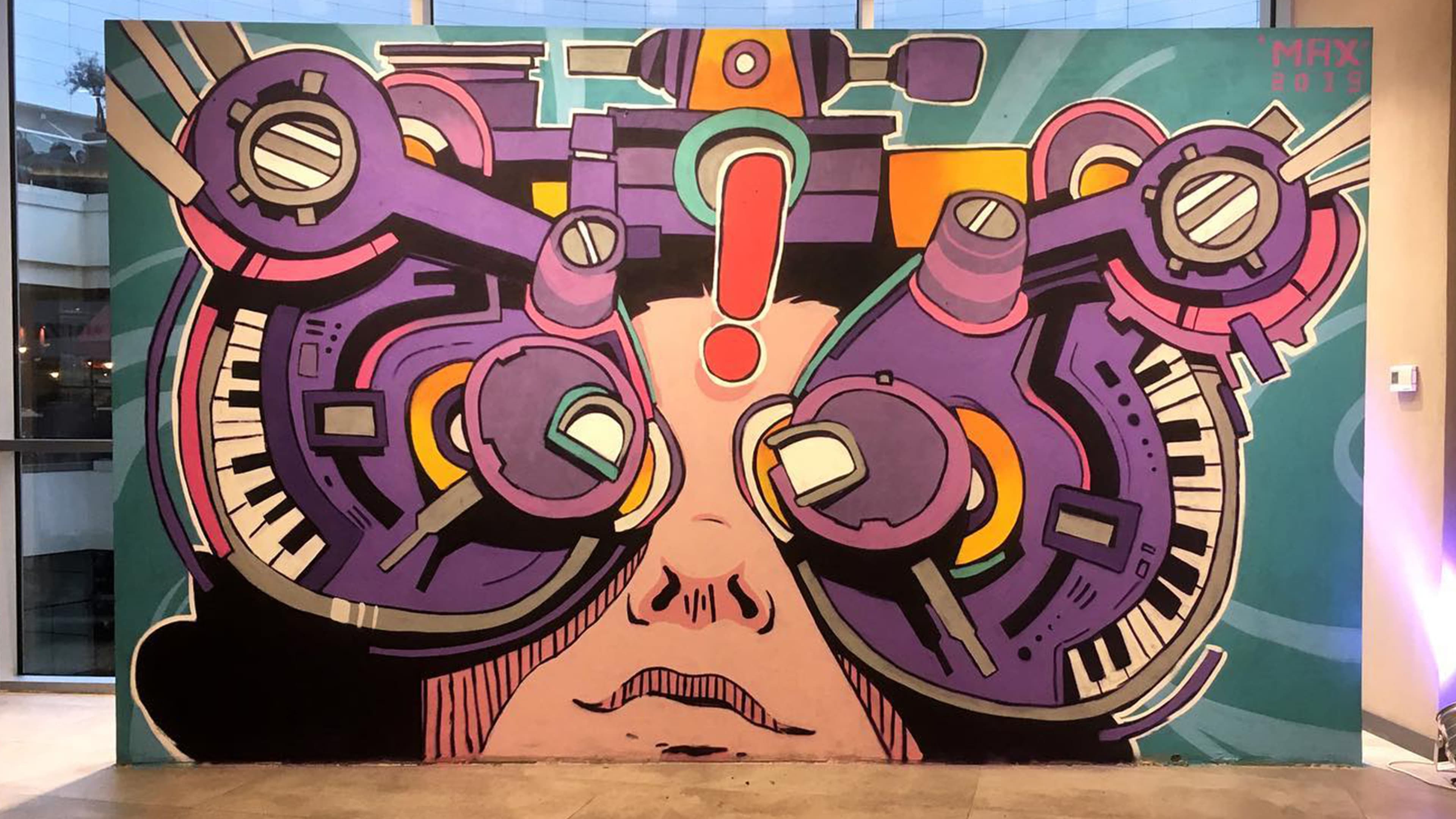 A mural designed for the Zuhal Müzik Akasya store, inspired by musical instruments and sound.