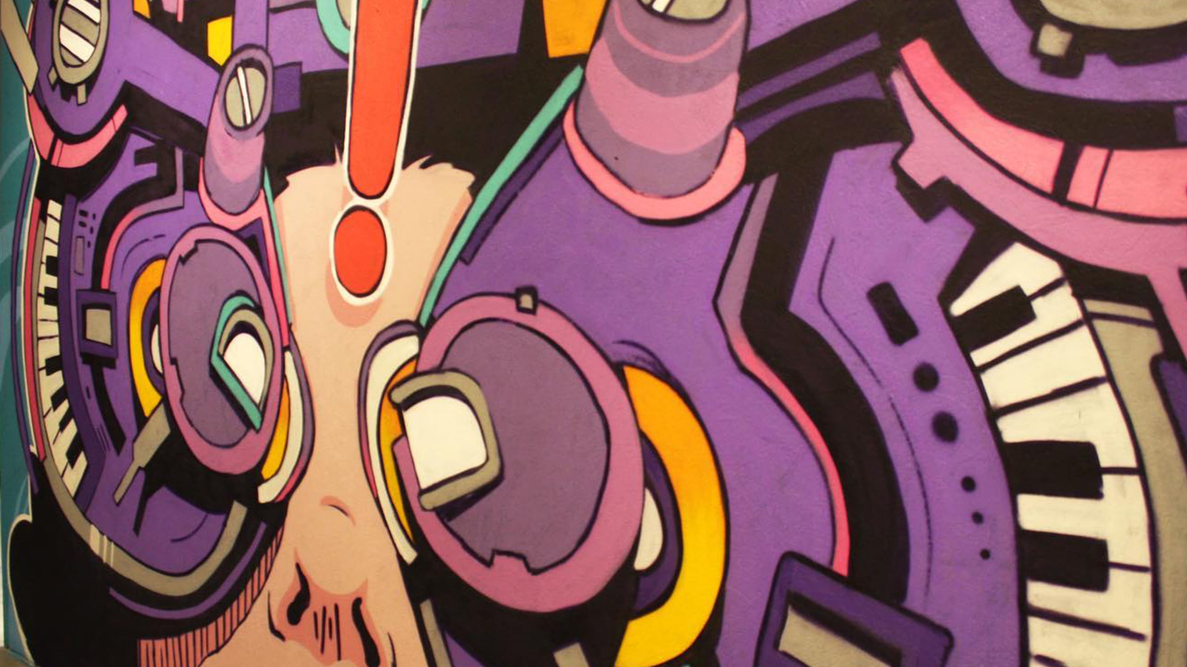 A mural designed for the Zuhal Müzik Akasya store, inspired by musical instruments and sound.