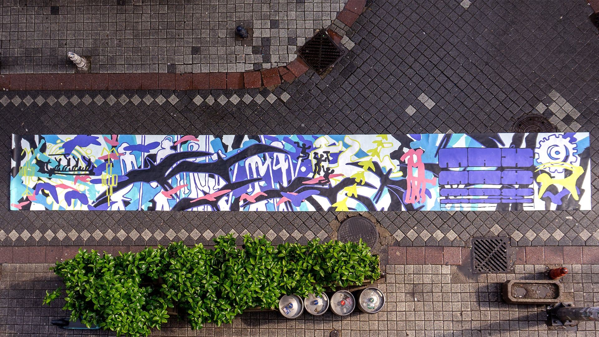 Although executed on paper, I prefer to categorize this work as a mural due to its scale and final presentation. Night Shift was created over a three-day live painting performance in the exhibition space on the middle floor of Bina in Kadıköy. Its layered composition blends imagery from ancient art with contemporary forms, intertwining past and present in a dynamic visual narrative.